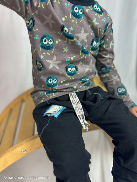 Baumwolljersey Monsta by Mrs. Mint Design - lustige Monster auf grau