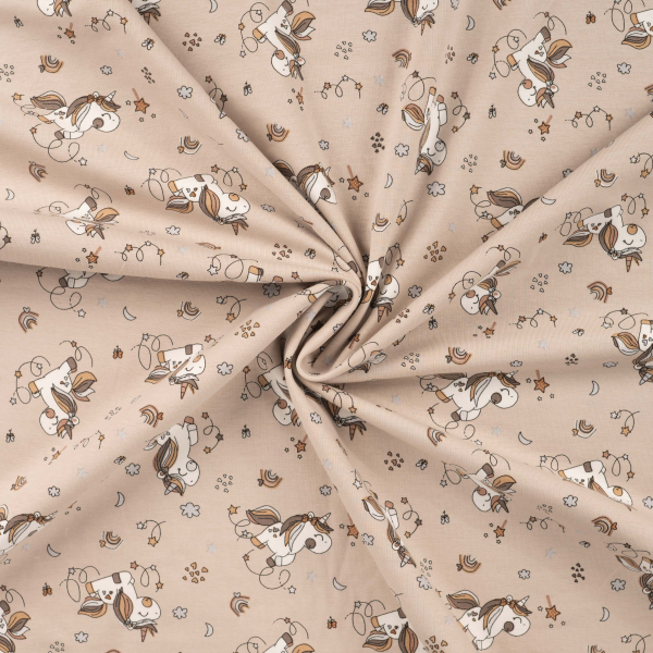 Baumwolljersey mit Einhörnern auf sand