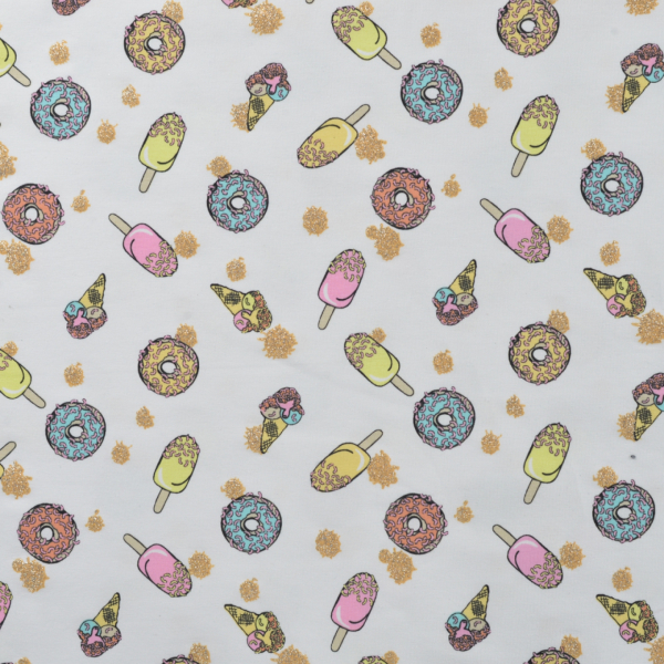 Baumwolljersey Eis und Donuts mit Glitzer