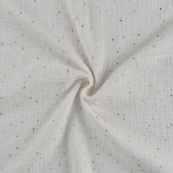 Musselin Bambino mit goldglänzenden kleinen Punkten auf ecru