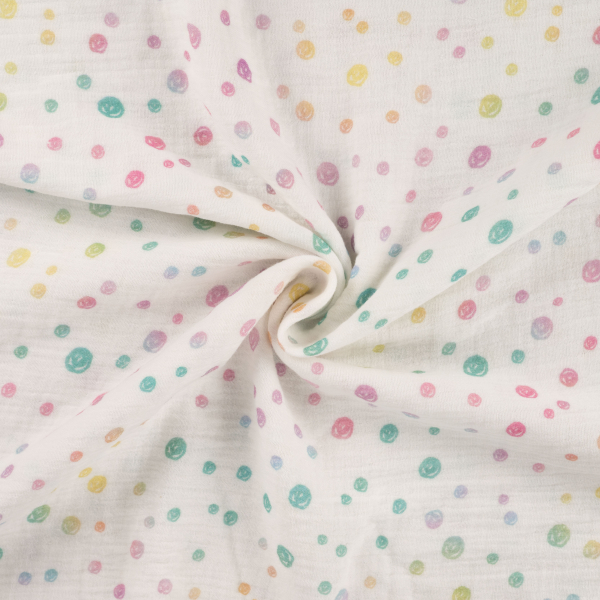 Musselin Bambino Digitalprint bunte Punkte auf weiß
