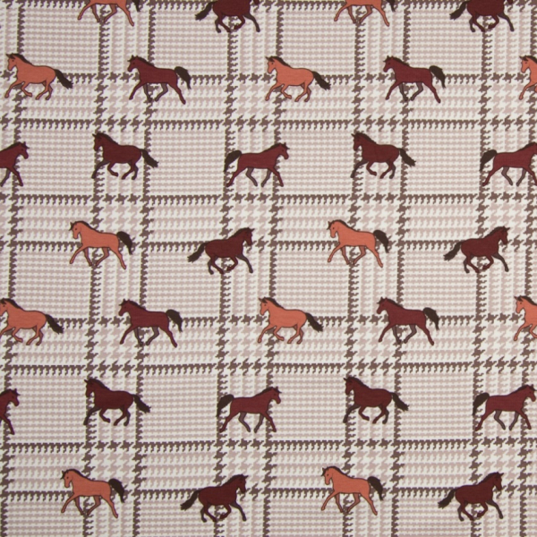 Baumwolljersey Pferde + Karo sand/ braun