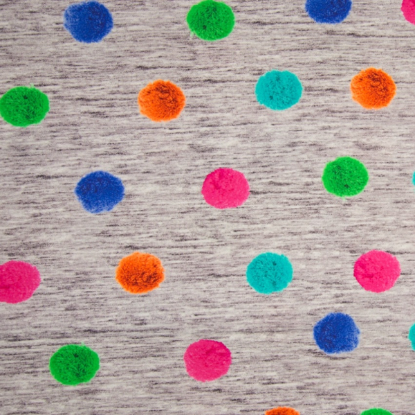 Baumwolljersey große Punkte / Bommeln Digitaldruck - Rest 0,6 m