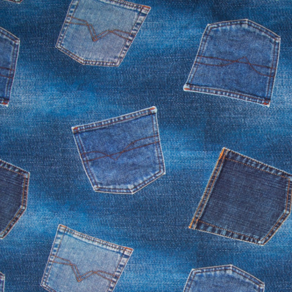 Baumwolljersey Jeanslook/ denim look mit aufgesetzten Taschen