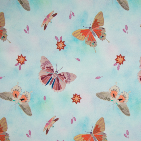French Terry Schmetterlinge auf hellblau - Digitaldruck