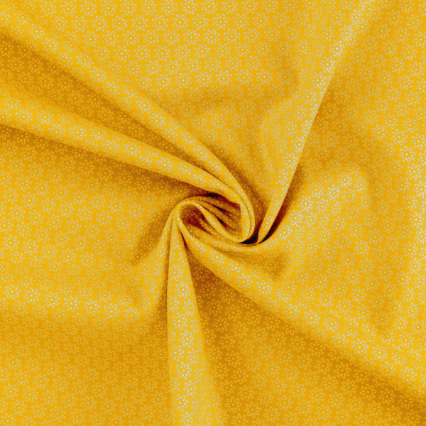 Baumwoll - Popeline Daisy mit kleinen Blüten in weiß auf gelb