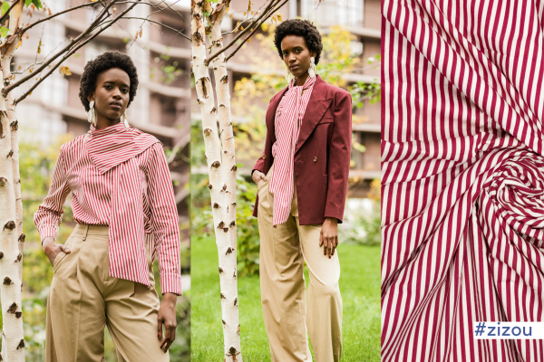 Baumwoll Webware gestreift - rot - ecru