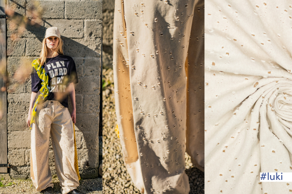 Baumwoll - Denim mit Used- Look in beige