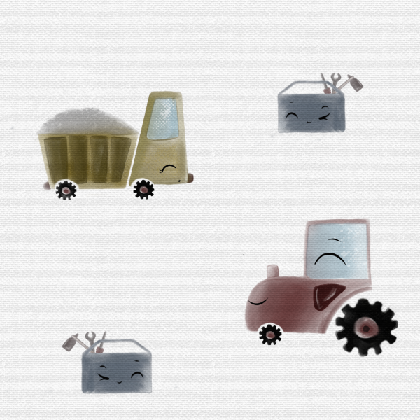 Baumwolljersey  Bauhelfer - Eigenproduktion - Traktor + Kipplaster