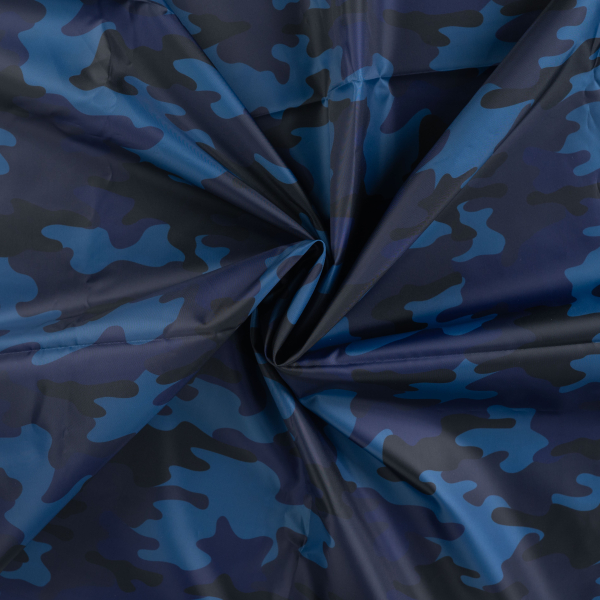 Raincoat - dünner, leichter Regenjacken-Stoff + Poncho - Camouflage blau