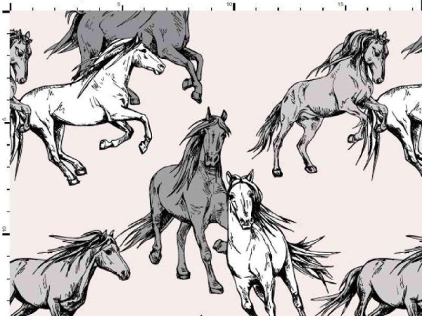 Baumwolljersey Pferde auf ecru