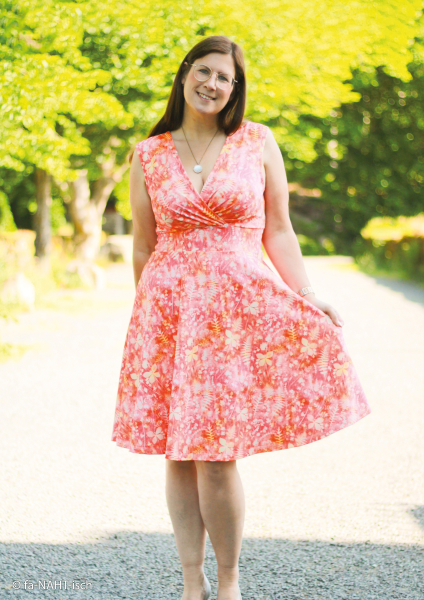 Baumwolljersey Lena Blätter und batik in orange - rosa - pink