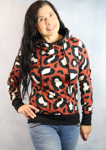 Modal French Terry Sandra mit Leo - Print auf terracotta - Rest 0,8 m