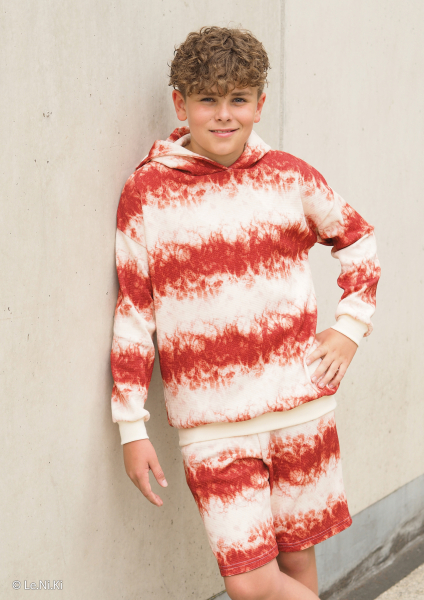 Waffeljersey Anton mit breiten Streifen - Batikoptik rot