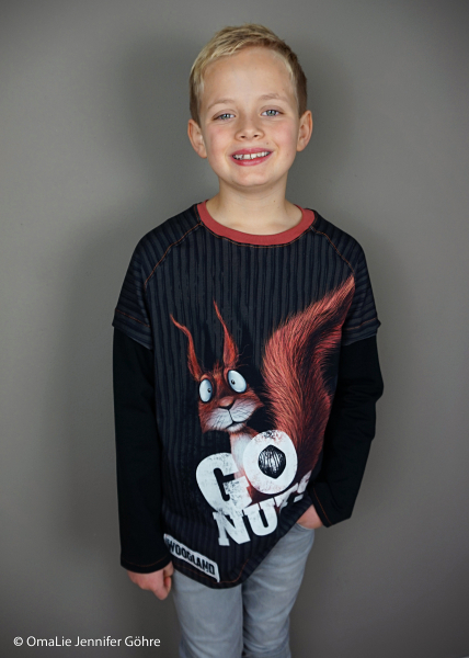 French Terry - Panel Go Nuts by Thorsten Berger - Eichhörnchen auf braunen Streifen