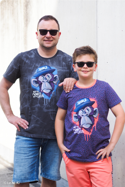 Baumwolljersey Panel - Urban Monkey by Thorsten Berger "Not my Monkey, not my Circus" - Schimpanse auf lila