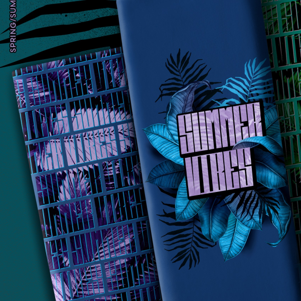 Baumwolljersey Summer Vibes by Thorsten Berger - Allover Schrift Summer Vibes mit Blättern