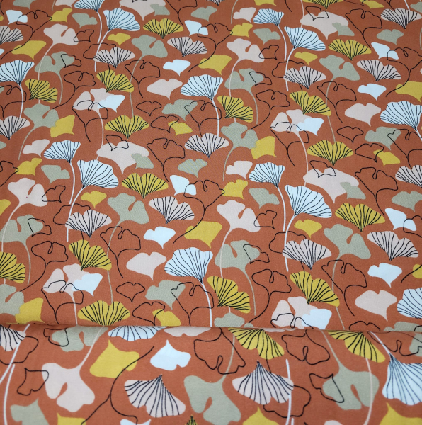 Viskose Webware - Ginkgo Blätter auf orange