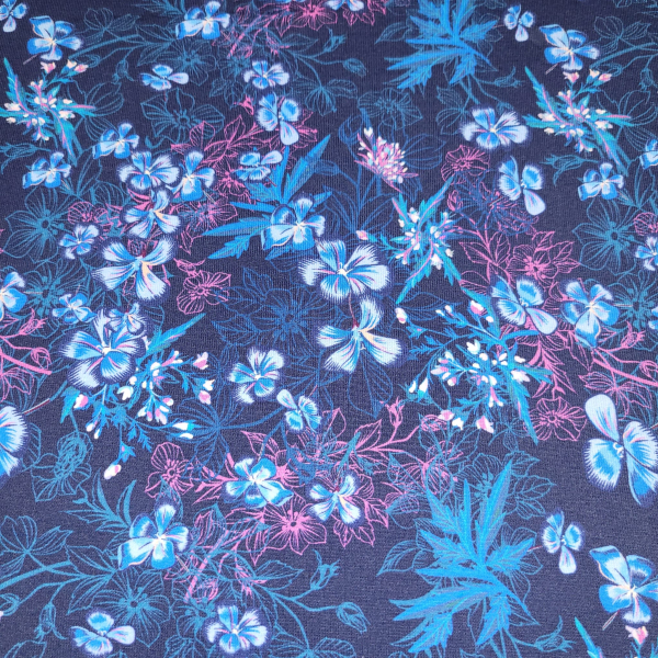French Terry - Looks like Iceflowers - Blüten auf blau - Katinoh