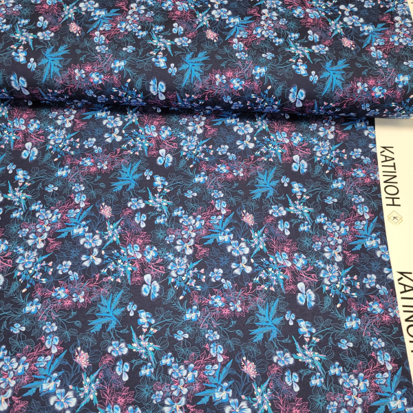 French Terry - Looks like Iceflowers - Blüten auf blau - Katinoh