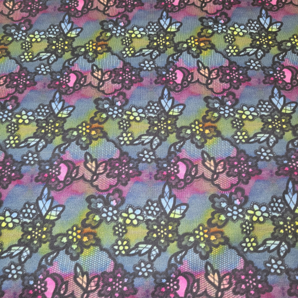 Viskosejersey Spitze in schwarz - regenbogen - Lace - Digitaldruck