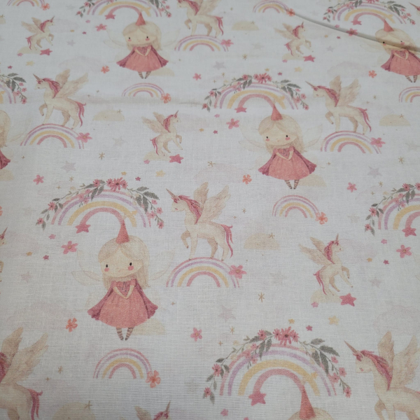 Baumwoll Webware mit Prinzessin und Einhorn