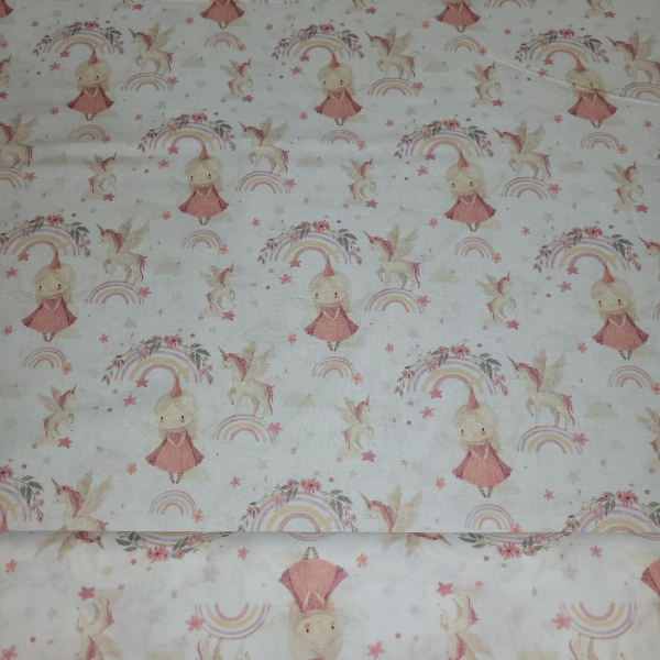 Baumwoll Webware mit Prinzessin und Einhorn