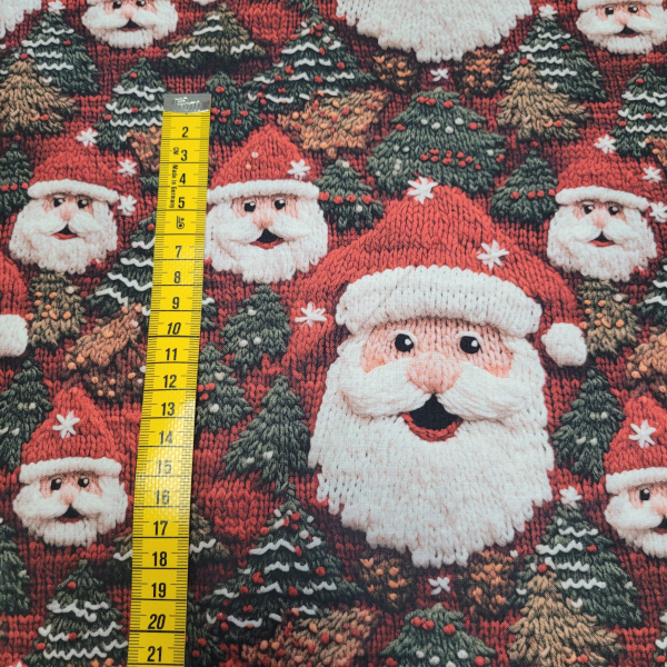 Baumwoll Webware Weihnachten mit Weihnachtsmann und Tannenbaum in Strickoptik