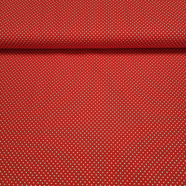 Baumwoll - Popeline kleine Punkte in weiß auf rot