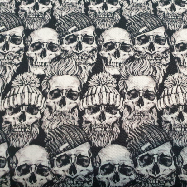 Baumwoll - Popeline Totenköpfe mit Bart und Mütze