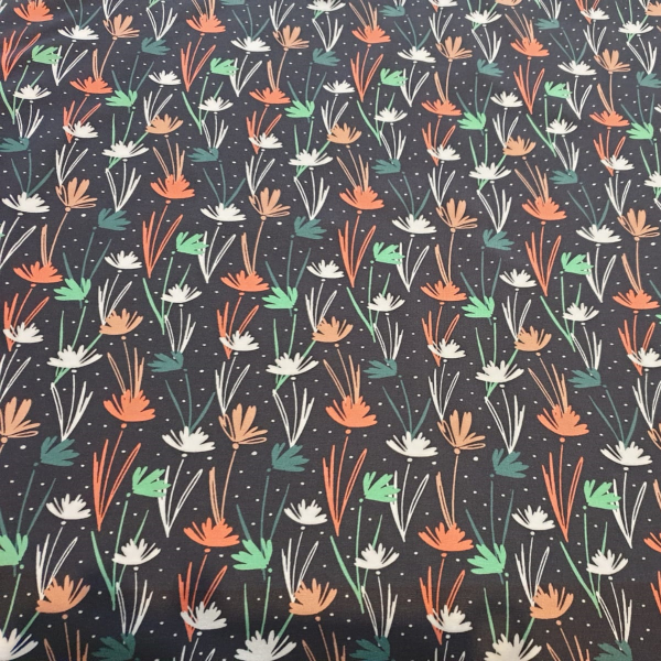 Baumwolljersey Nevio - Blumen + kleine Punkte auf blau