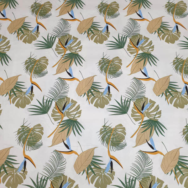 Baumwoll Stretch Blumen und Blätter - khaki - ecru