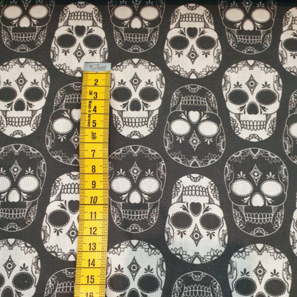 Baumwoll - Webware Totenköpfe - Calavera - schwarz - weiß