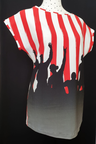 Baumwolljersey Fans - Bordürendruck rot - weiß - Fussball/ Sport