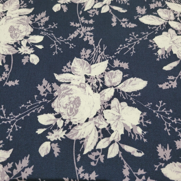 Baumwoll Stretch Rosen blau - weiß