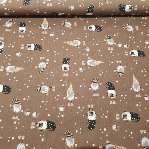 Baumwoll - Webware Weihnachts - Wichtel auf braun