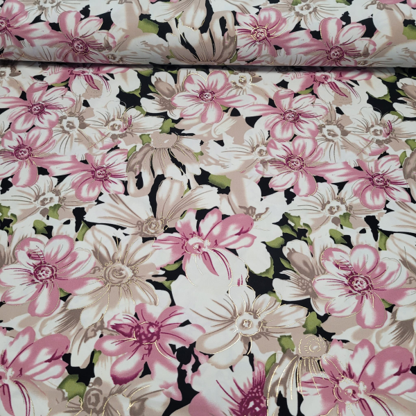 Badelycra - Lycra - Badeanzug-Stoff - Blüten mit Glitzer