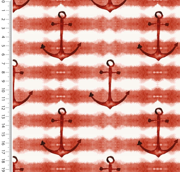 French Terry mit Ankern und Streifen - rost - rot