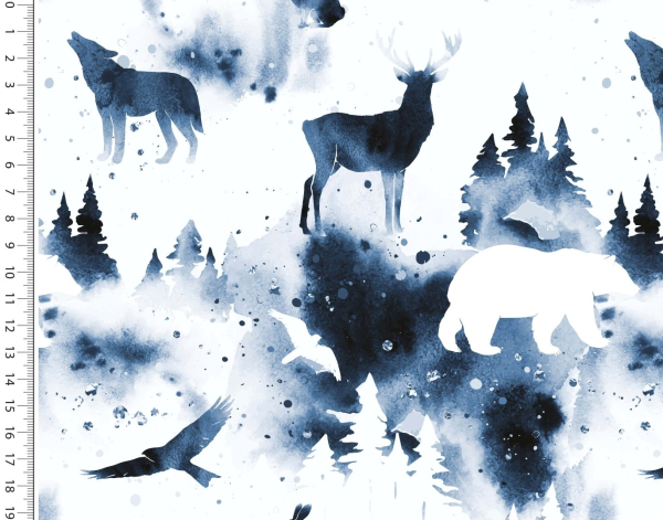 French Terry Digital Toff - into the forest - Bär, Wolf, Hirsch, Adler + Bäume