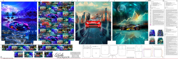 DIY Turnbeutel Canvas Panel mit Autos - Rennauto - Formel 1 - Cars