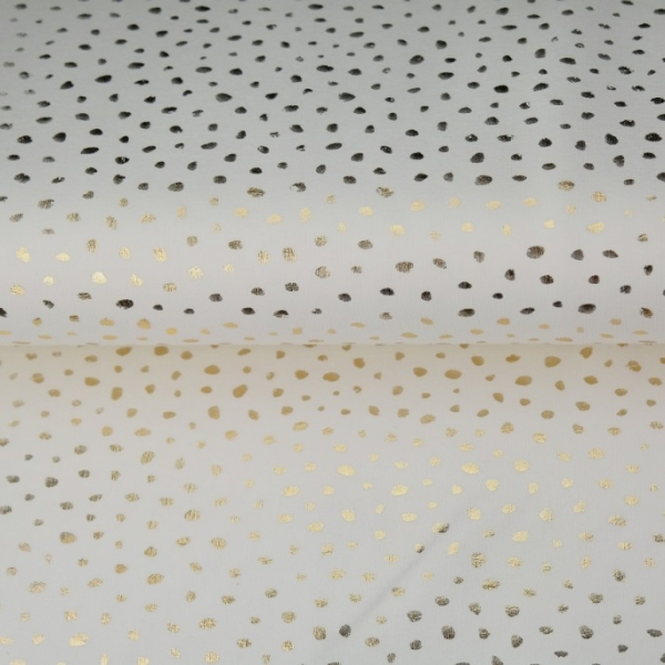 French Terry mit goldnen Glitzerpunkten auf weiß