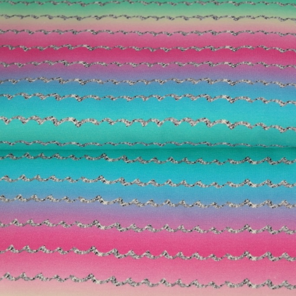 Baumwolljersey Regenbogen - Silber - Streifen - Digitaldruck