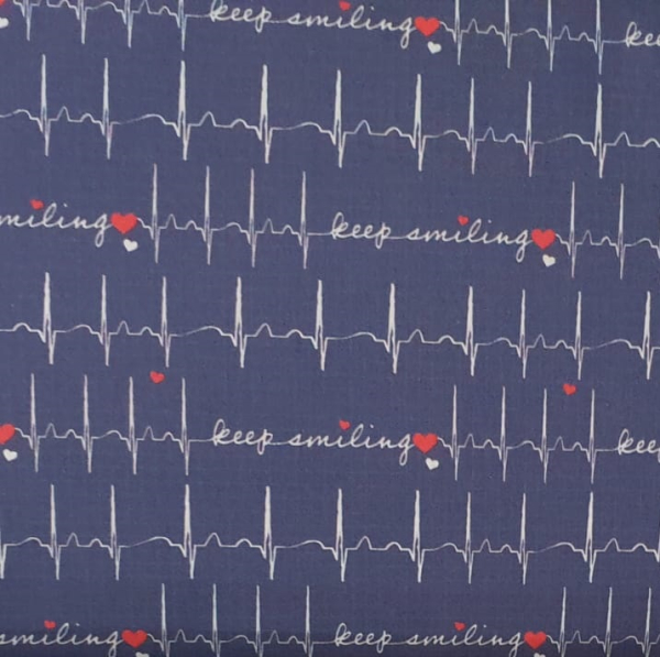 Baumwoll - Webware Toni - EKG - Herzfrequenz - keep smiling blau