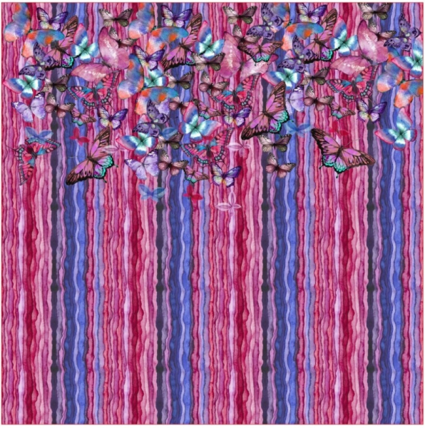 Viskosejersey Panel mit Schmetterlingen und bunten Streifen