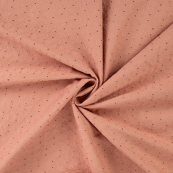 Baumwoll - Webware - Embroidery - Lochstickerei mit Blüten und Bogenkante in nude