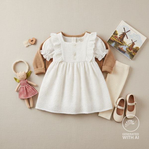 Baumwoll - Webware - Embroidery - Lochstickerei mit Blüten und Bogenkante in weiß