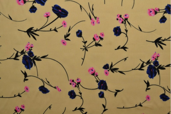 Viskose Webware Blüten auf gelb