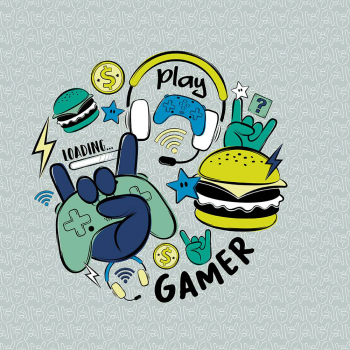 Baumwolljersey Panel Happy Gamer by Lycklig Design - Zocken + Burger