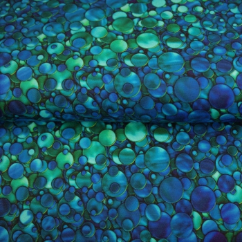 Baumwolljersey mit Blasen - Punkten in blau grün - Rest 0,9 m